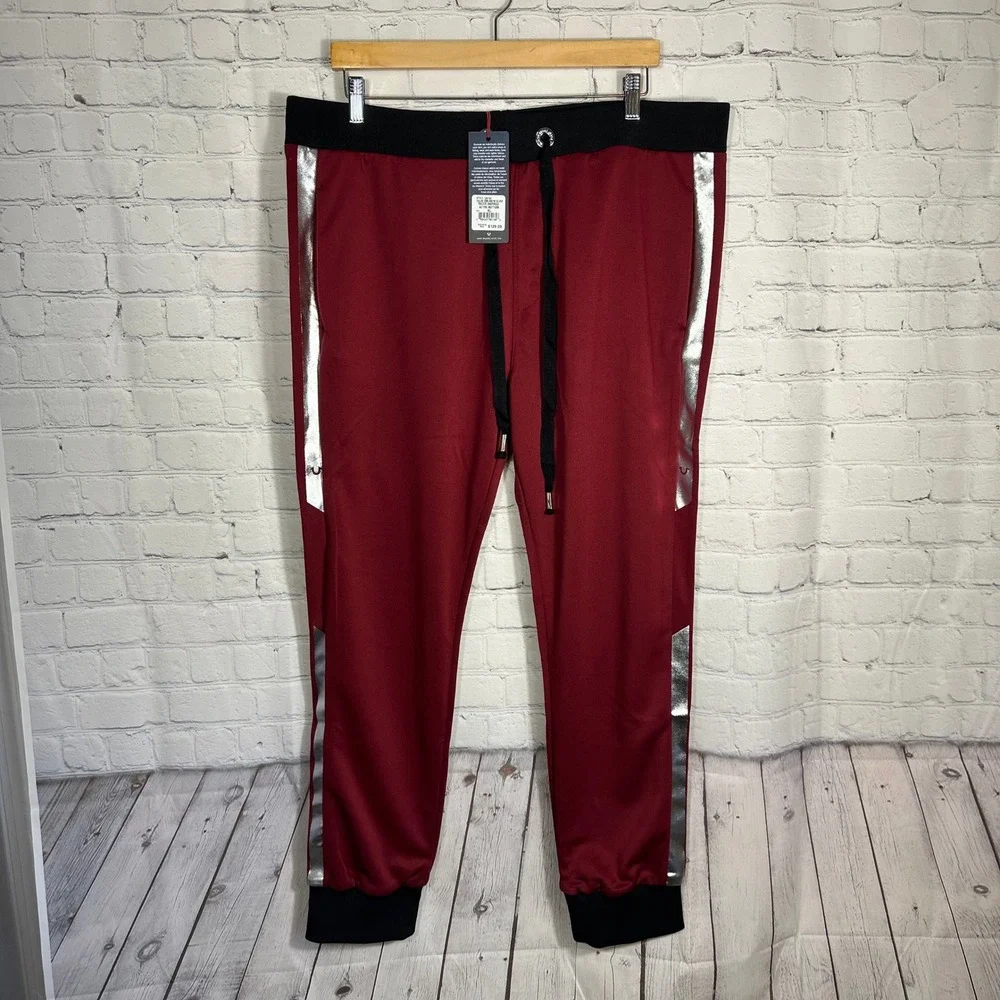 NEW True Religion‎ Mens Oxblood Silver Racer Inspired Joggers Active Bottoms XL